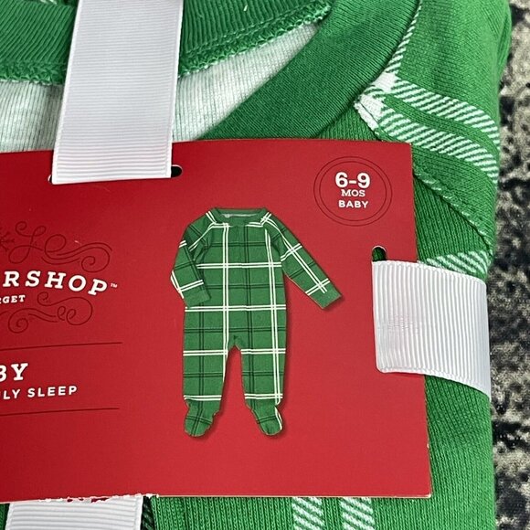 Wondershop Winter 6-9 Months 1 Piece Family Sleep Black white Green Plaid - Picture 3 of 9